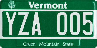 VT license plate YZA005