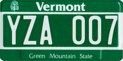 VT license plate YZA007