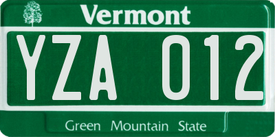 VT license plate YZA012