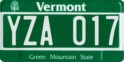 VT license plate YZA017