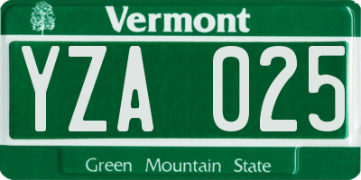 VT license plate YZA025