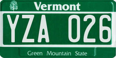 VT license plate YZA026