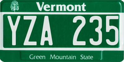 VT license plate YZA235