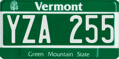 VT license plate YZA255