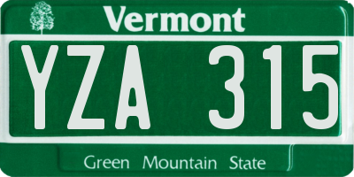 VT license plate YZA315