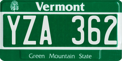 VT license plate YZA362
