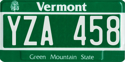 VT license plate YZA458