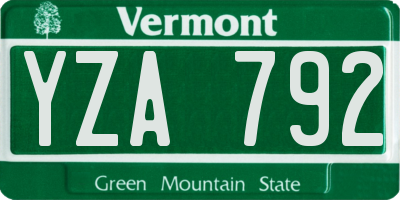 VT license plate YZA792
