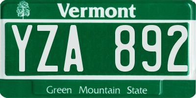 VT license plate YZA892
