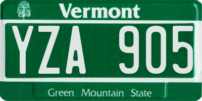 VT license plate YZA905