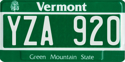 VT license plate YZA920