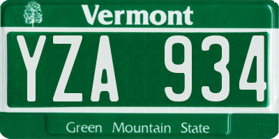 VT license plate YZA934