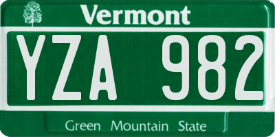 VT license plate YZA982