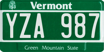 VT license plate YZA987