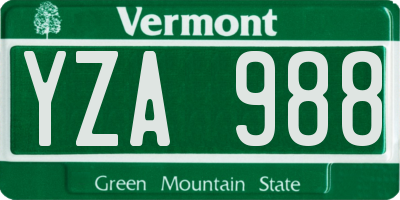 VT license plate YZA988
