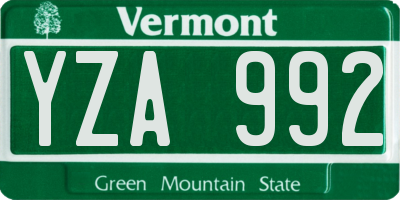 VT license plate YZA992