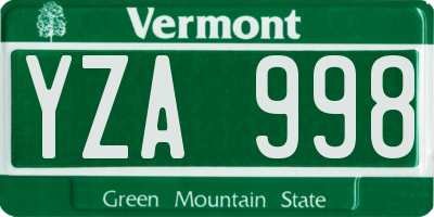 VT license plate YZA998