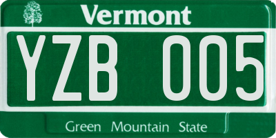 VT license plate YZB005