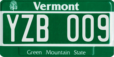 VT license plate YZB009