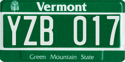 VT license plate YZB017