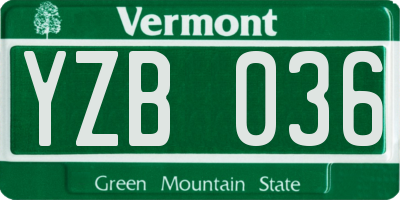 VT license plate YZB036