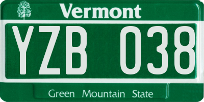 VT license plate YZB038