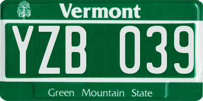 VT license plate YZB039
