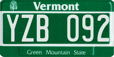 VT license plate YZB092