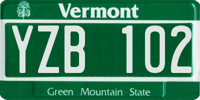 VT license plate YZB102