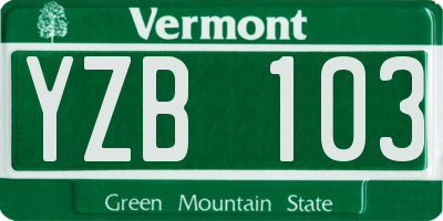 VT license plate YZB103