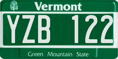 VT license plate YZB122