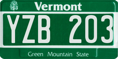 VT license plate YZB203