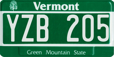 VT license plate YZB205