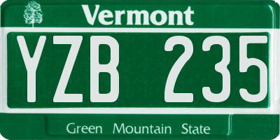 VT license plate YZB235