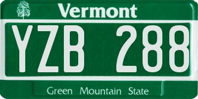 VT license plate YZB288