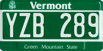 VT license plate YZB289