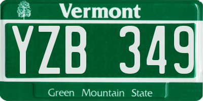 VT license plate YZB349