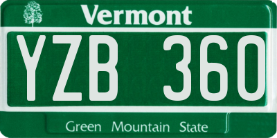 VT license plate YZB360