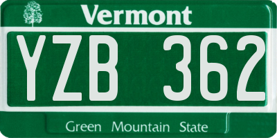VT license plate YZB362