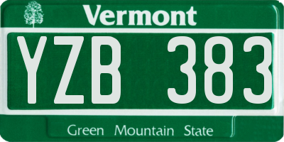 VT license plate YZB383