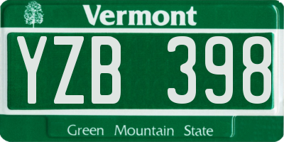 VT license plate YZB398