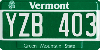 VT license plate YZB403