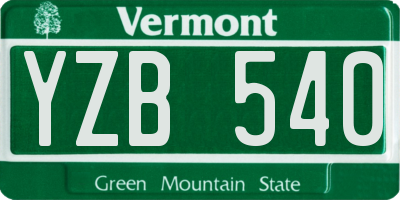 VT license plate YZB540