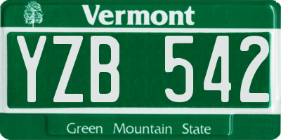 VT license plate YZB542