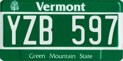 VT license plate YZB597