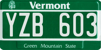 VT license plate YZB603