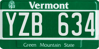 VT license plate YZB634