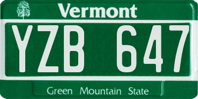 VT license plate YZB647