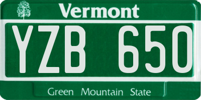 VT license plate YZB650
