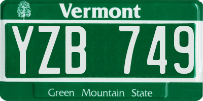 VT license plate YZB749